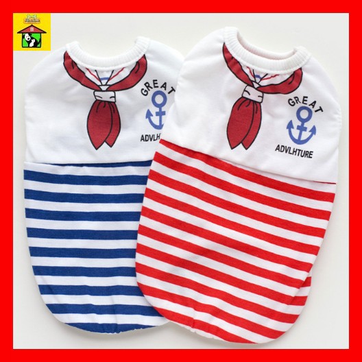 🍎 Áo Chó Mèo Thú Cưng Hải Quân Mùa Xuân/ Mùa Hè Vest Nơ Buộc Sọc Đỏ