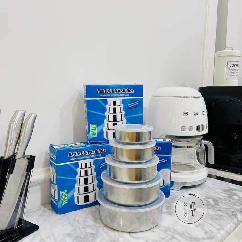 Bộ thố lạnh Inox 5 món kèm nắp hàng đẹp