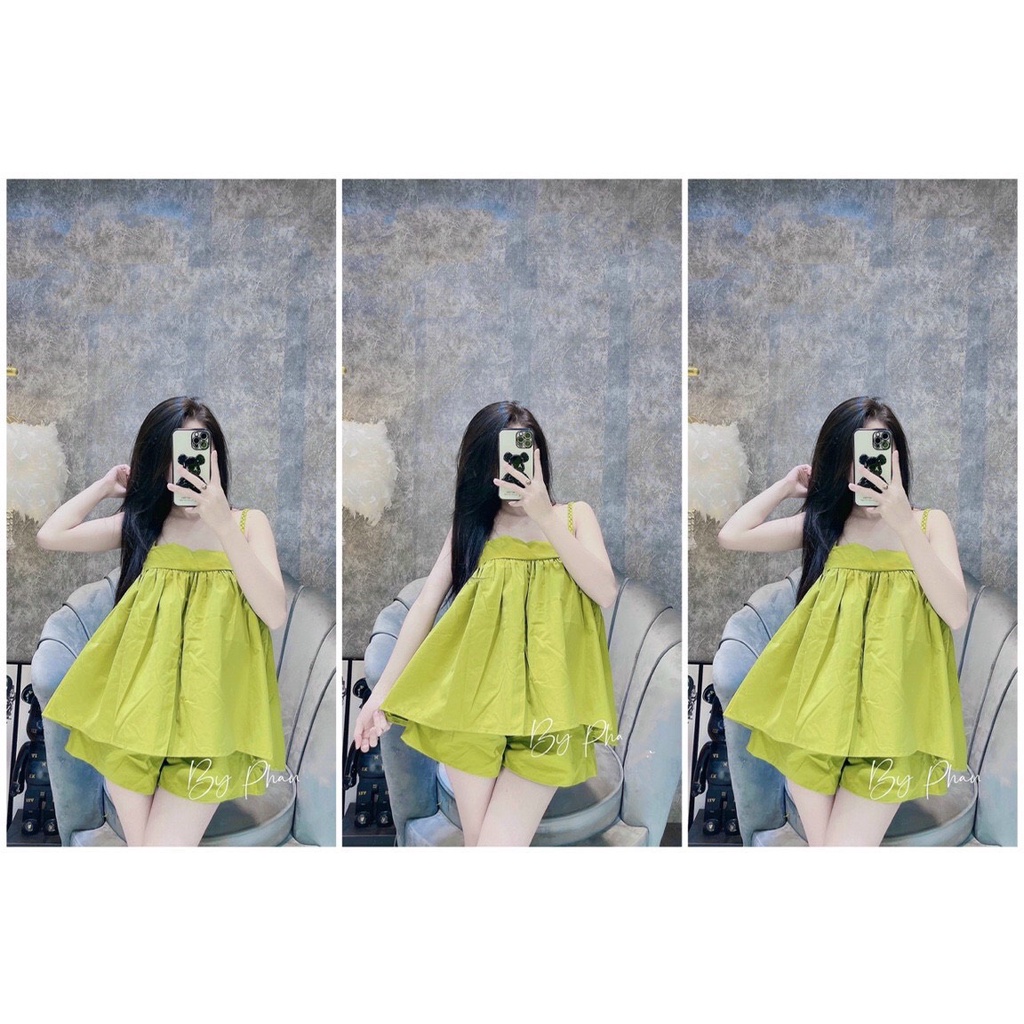 Set 2 dây bí kèm quần , Set áo 2 dây đan babydoll chất thô tàu siêu hot alohashop91