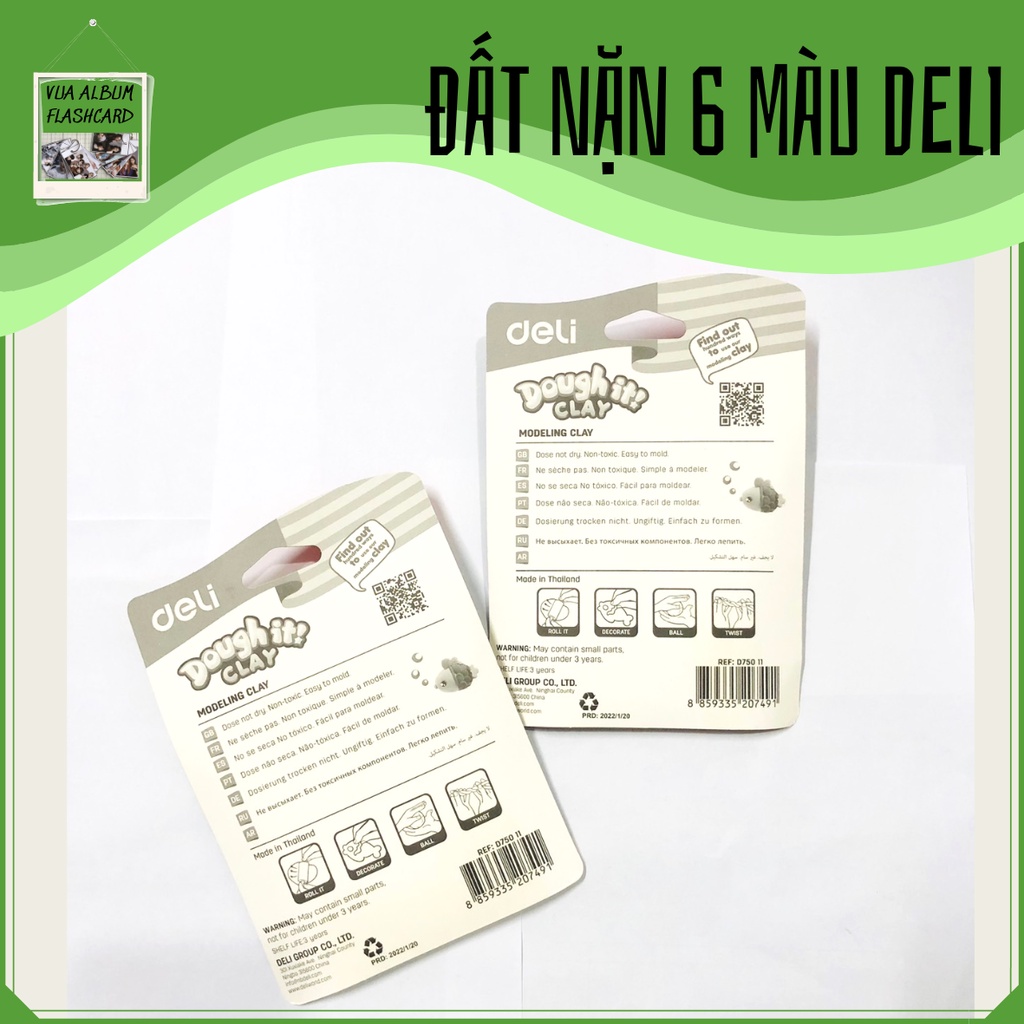 Đất nặn 6 màu Deli chất liệu an toàn (có kèm con lăn)
