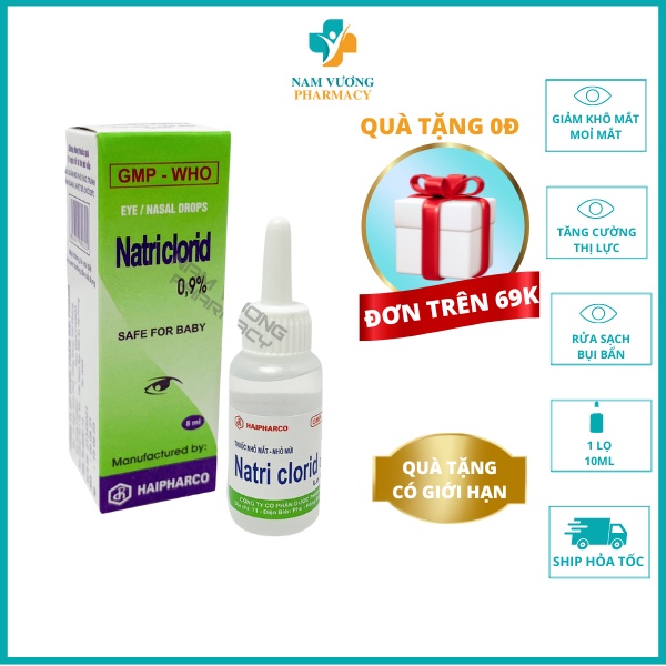 Nước muối sinh lý NATRICLORID 0,9% Giúp làm giảm khô mắt, mỏi mắt, vệ sinh mắt - 1 hôp 8ml