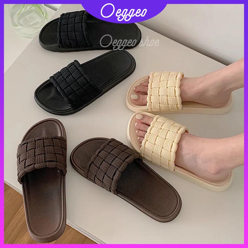 Oeggeo shop Dép Quai Ngang Đế Phẳng Đi Trong Nhà Cho Nữ