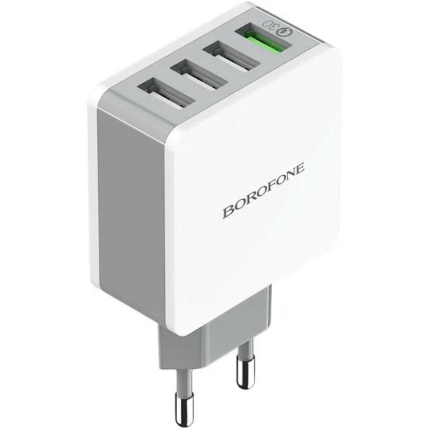 Củ Sạc Nhanh 3.0 Borofone BA43A - 4 cổng Output có thể sạc 4 thiết bị cùng lúc. Hàng chính hãng màu trắng. BH 6 tháng.