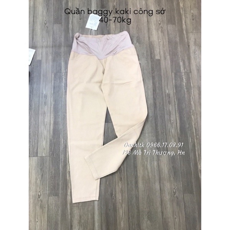 Quần bầu dang baggy kaki thô chéo có dãn