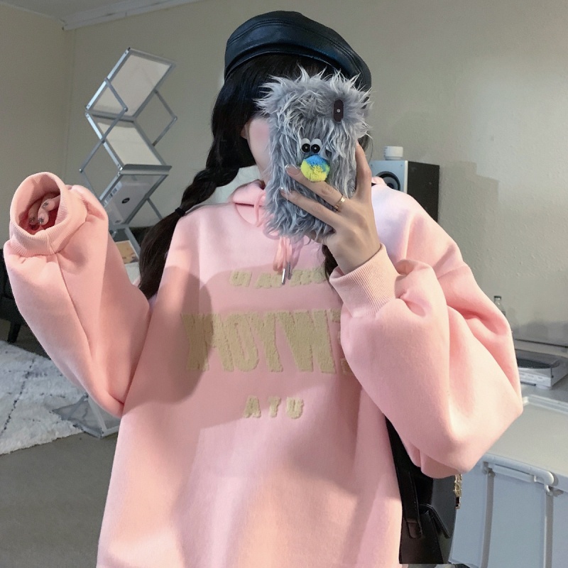 SUXI Áo nỉ nữ dài tay có mũ thời trang Hàn