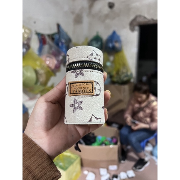 Túi bucket mini đựng son có móc khóa trang trí họa tiết hoa thời trang phong cách retro