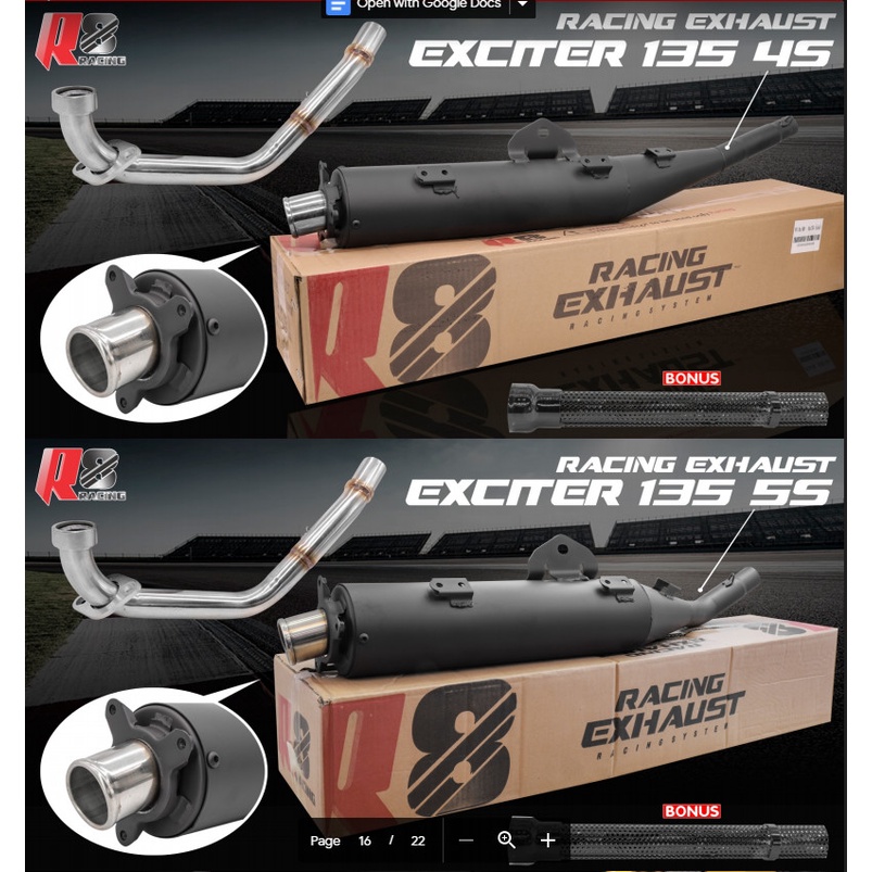 Pô tăng K1 R8 racing mẫu zin ex150 / ex135