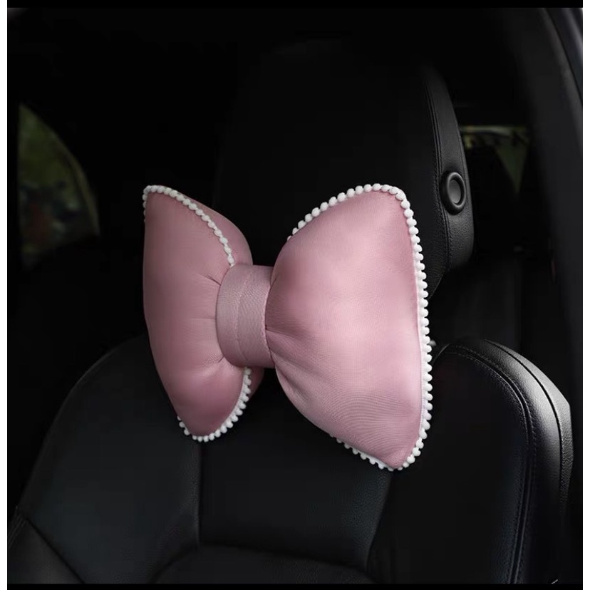 Bộ Gối Tựa Nơ Dễ Thương Trên Xe Ô Tô Cao Cấp - Gối Cổ Tựa Eo Trên Xe Hơi Hoa Trà