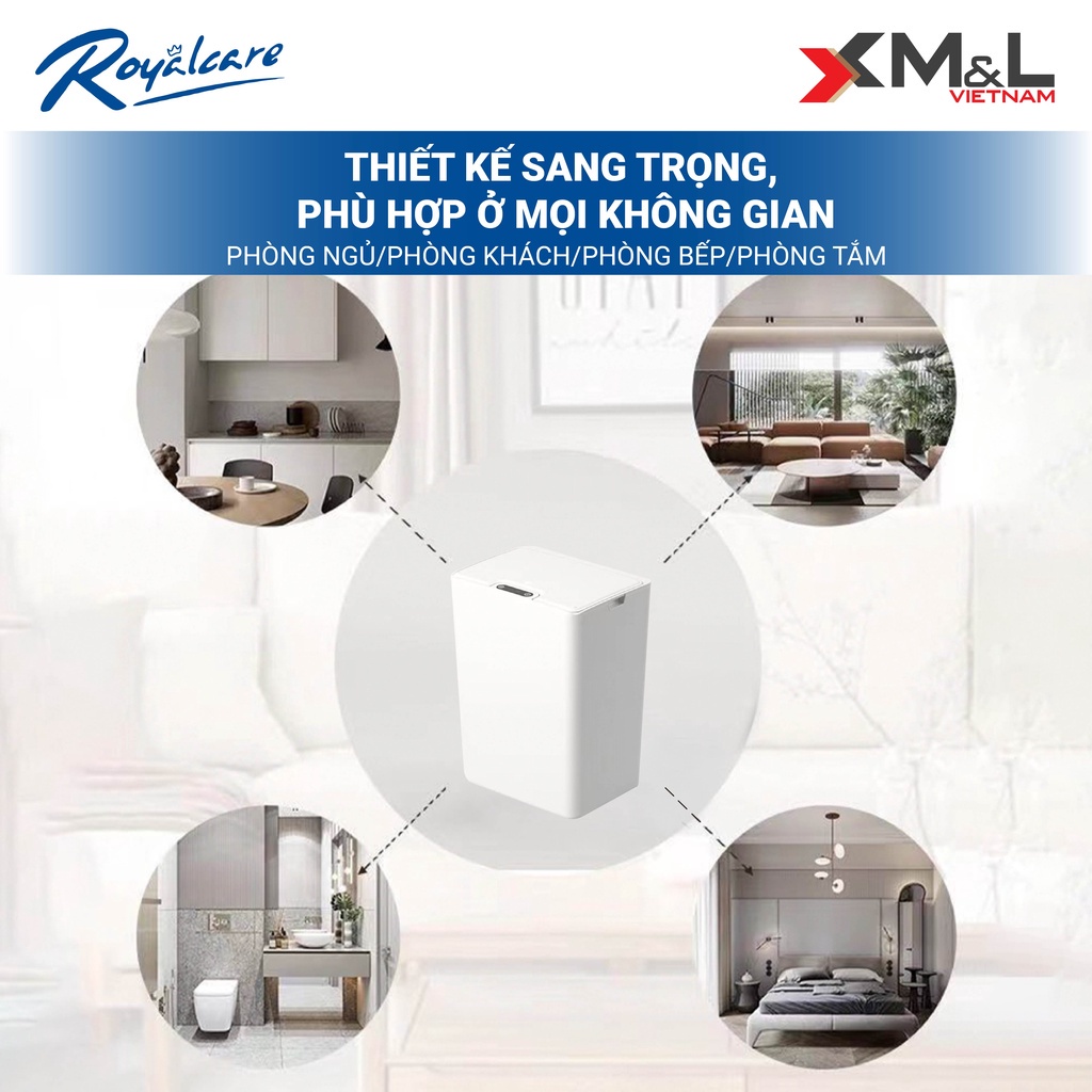 Thùng rác thông minh  𝑭𝒓𝒆𝒆𝒔𝒉𝒊𝒑  Thùng rác cảm ứng tự động M&amp;L-RoyalCare 15 lít phong cách Hàn Quốc - Bảo hành 12 tháng