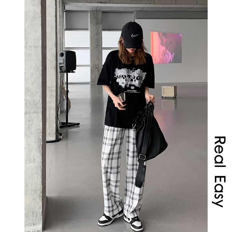 Quần Dài Lưng Cao Ống Rộng Họa Tiết Kẻ Sọc Thời Trang Mùa Đông Mới Cho Nữ