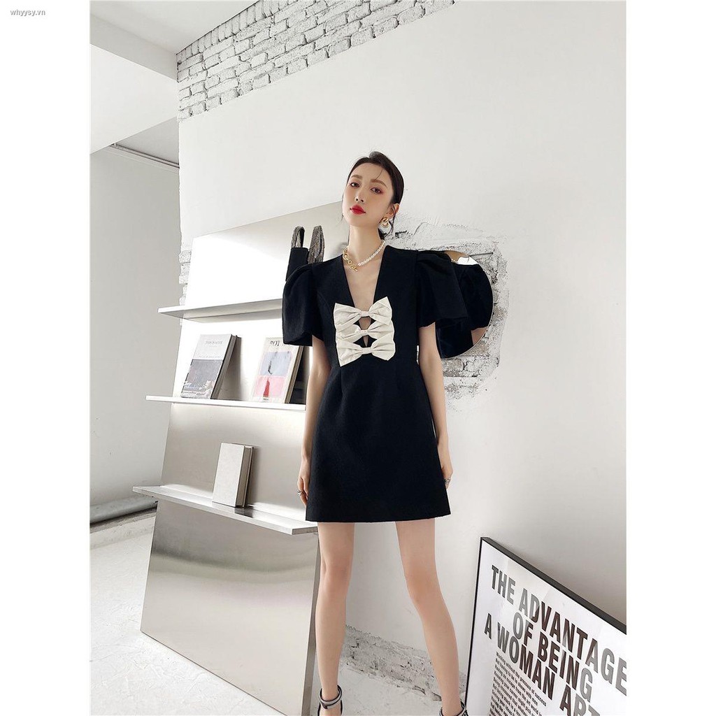Đầm tay phồng cổ chữ V thiết kế thời trang cho nữ