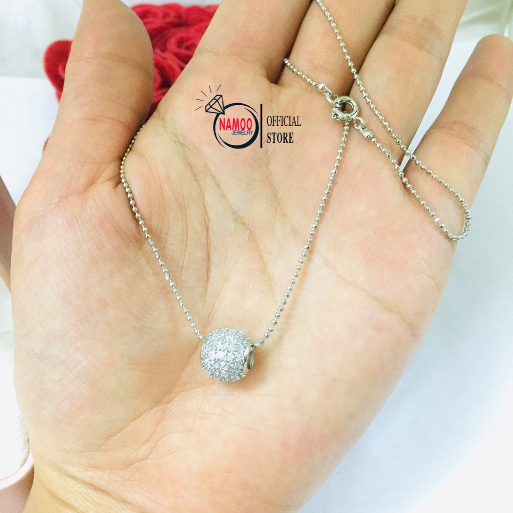 Dây Chuyền Bạc Nữ Quả Cầu Đá V809, Dây Mạ Bạc 925 dài dây 45cm Namoo Jewelry