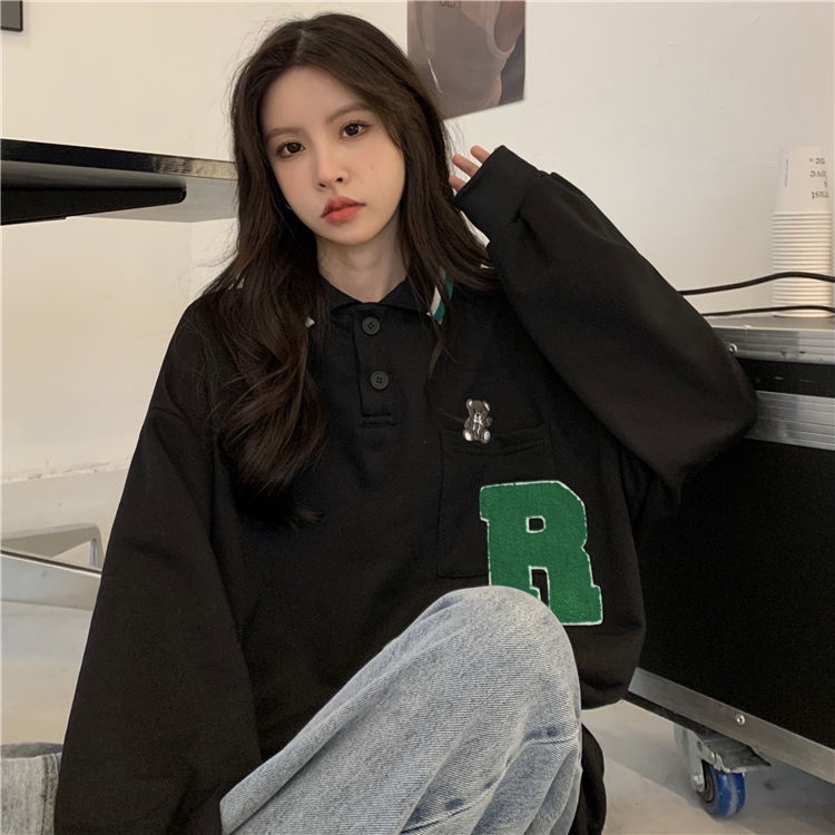 Áo Thun POLO Nữ Dài Tay Cổ Bẻ Thời Trang Hàn Mới