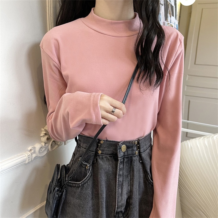 Áo thun XIAOZHAINV dệt kim tay dài cổ cao 9 màu sắc tùy chọn dễ phối đồ dành cho nữ