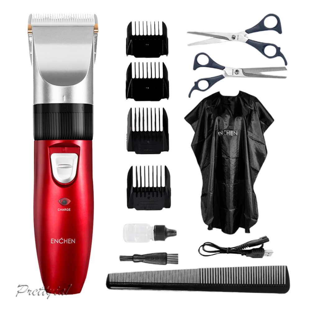 [PRETTYIA1]Professional Hair Trimmer Scissors Apron Set for Men USB Rechargeable