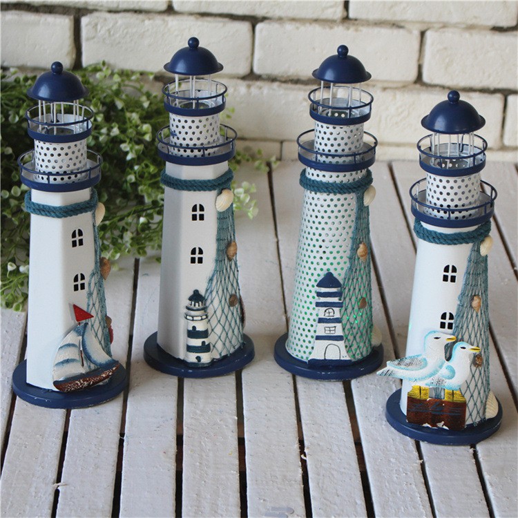 Mô hình ngọn hải đăng trang trí bằng sắt có đèn Led nhiều size  - Decor đồ trang trí theo phong cách biển Địa Trung Hải
