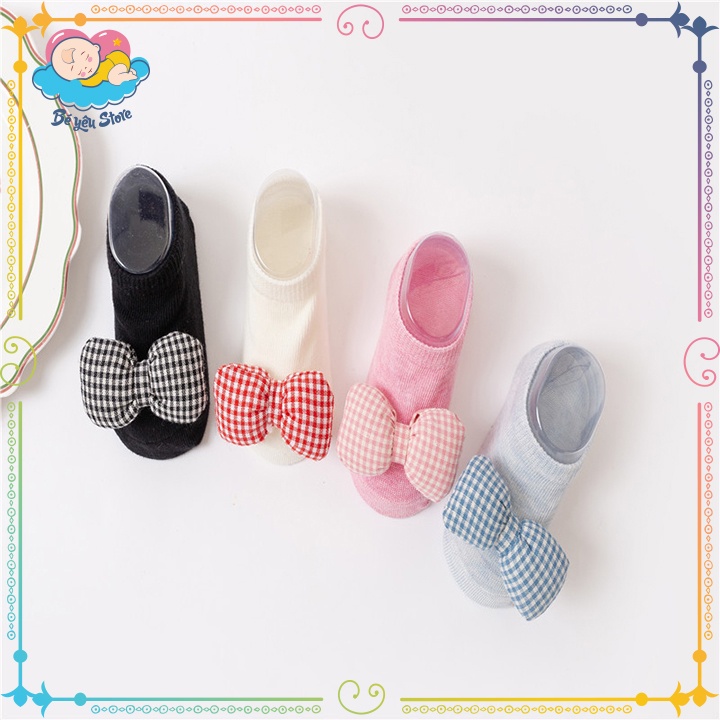 Tất cho bé gái đính nơ dễ thương và duyên dáng chất liệu Cotton co dãn (tất chống trượt cho bé gáí)