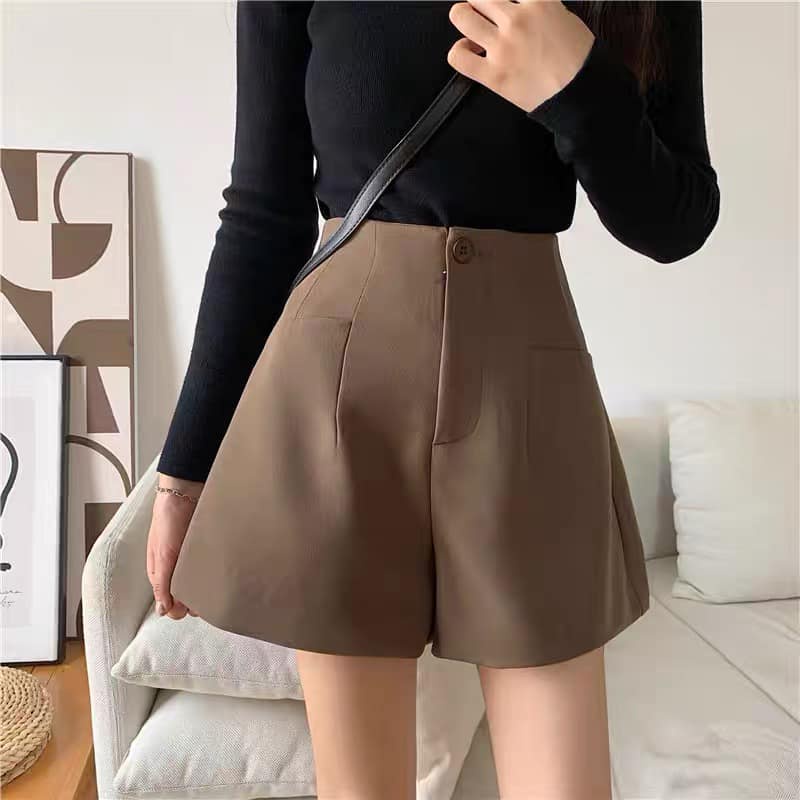 Quần short nữ cạp liền túi vuông lưng cao siêu đẹp CHIBEST YQB28 .