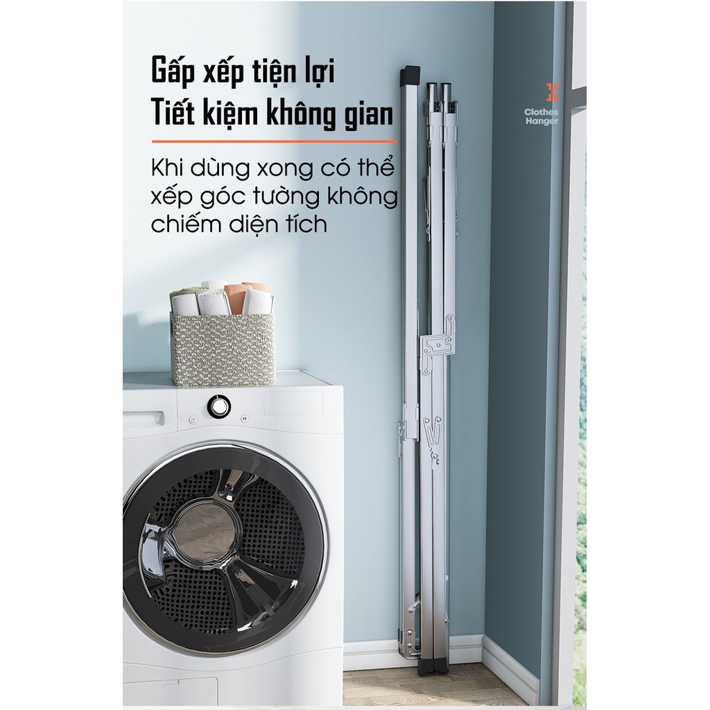 Giàn Phơi Quần Áo Thông Minh HADOCHI - Sào Phơi Inox 304 Gấp Gọn, Nhỏ Gọn Tiện Lợi, Cứng Cáp Bảo Hành 12 Tháng
