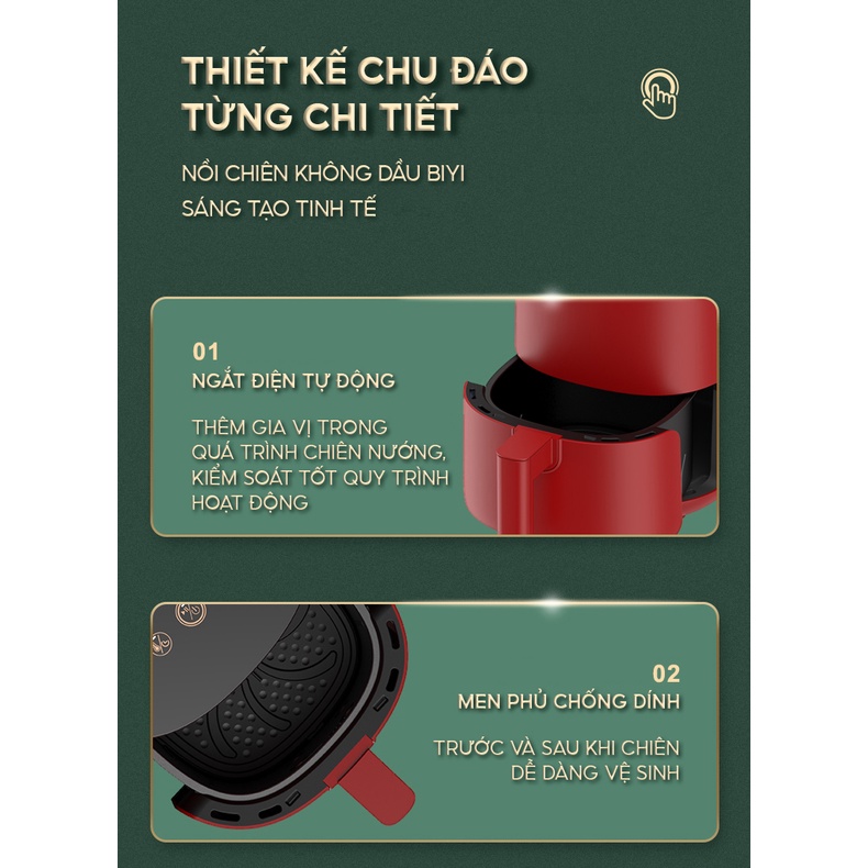 Nồi Chiên Không Dầu BIYI AF-82A 3L 1400W - Lòng nồi hợp kim nhôm phủ chống dính - Tay cầm cách nhiệt - BH 12 Tháng