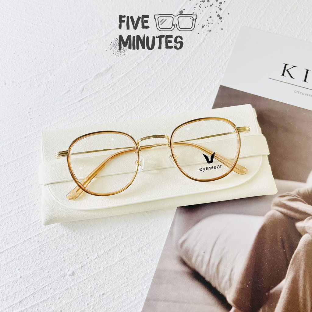 Gọng kính cận nam nữ, kính kim loại tròn , viền nhựa cao cấp Fiveminutes Unisex Nam nữ