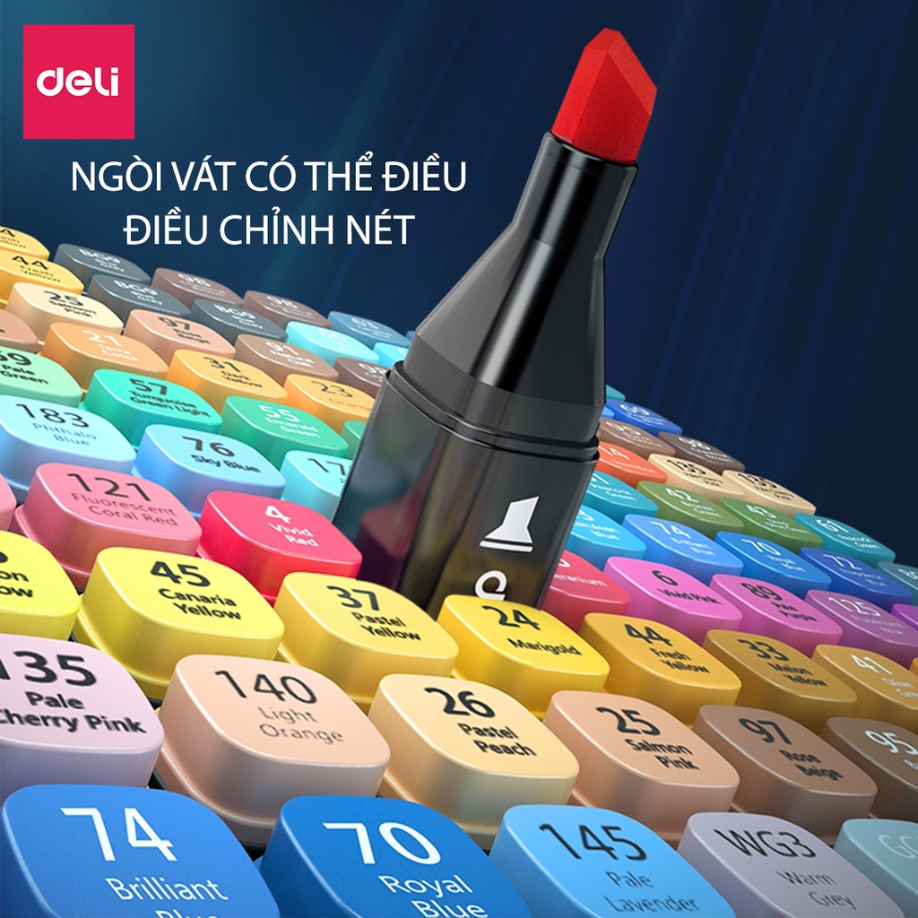 Bút màu dạ marker chuyên nghiệp Deli kèm túi vải họa cụ vẽ tranh cao cấp 30/40/60/80 màu - Học sinh, họa sĩ, thiết kế