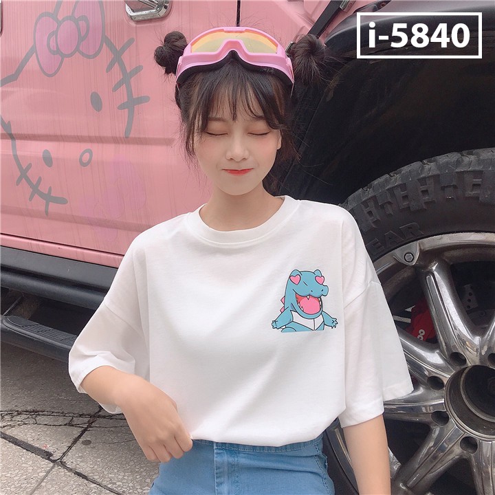 ❌ i5840 Áo thun nữ tay ngắn cổ tròn in logo bé khủng long siêu cute