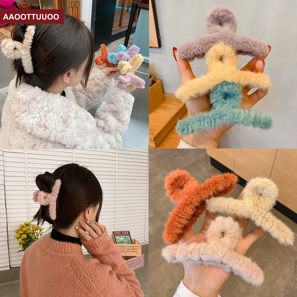 Kẹp tóc phối lông kiểu dáng xinh xắn gồm 7 màu sắc tuỳ chọn cho nữ