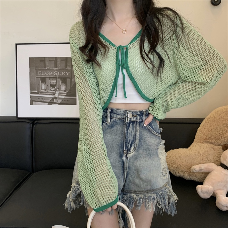 Áo khoác cardigan XIAOZHAINV dệt kim tay dài che nắng 5 màu sắc tùy chọn phong cách Hàn Quốc dành cho nữ