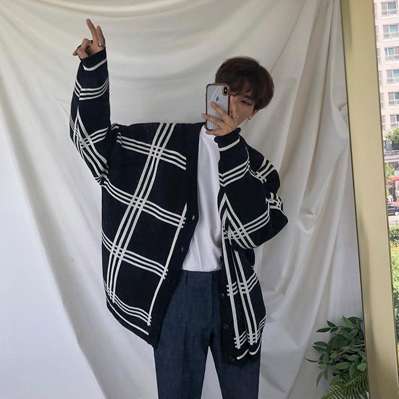 Áo khoác cardigan cổ chữ V dáng rộng thời trang thu đông phong cách cho nam