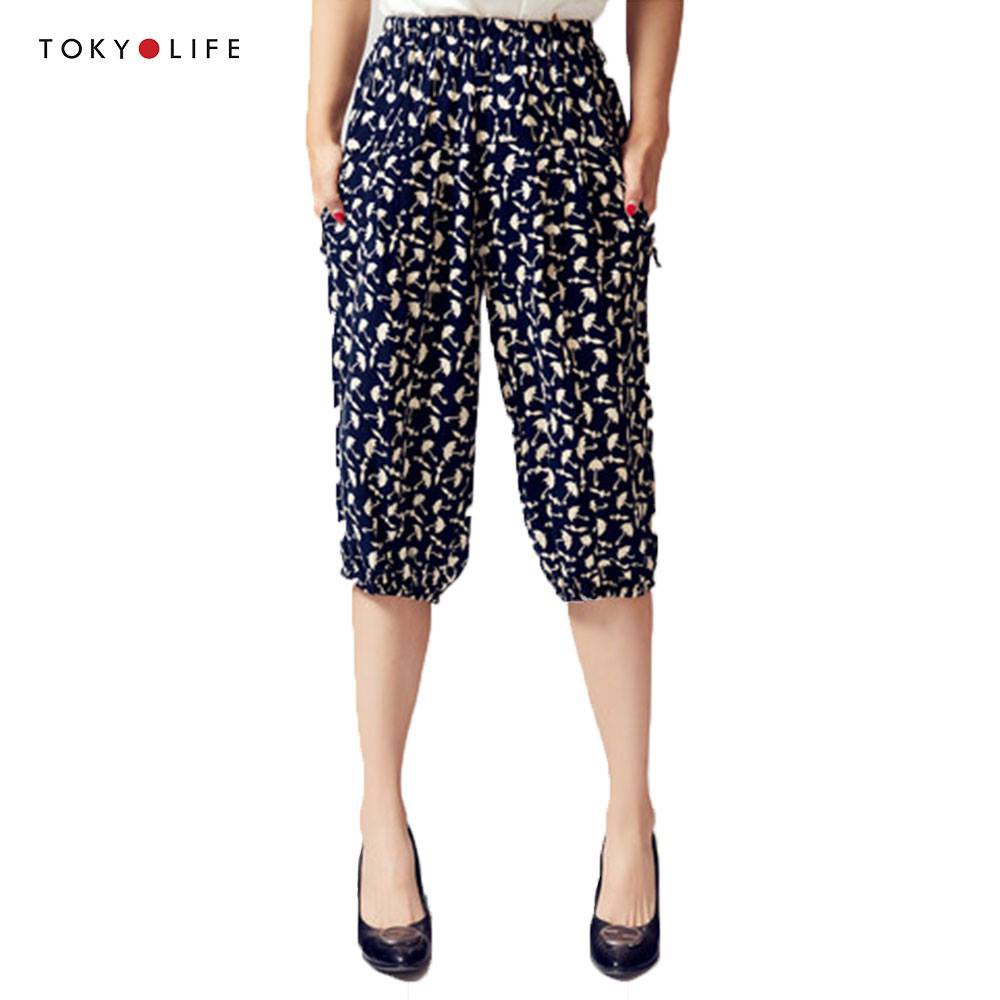 Quần lanh Nữ TOKYOLIFE dáng lửng, chun gấu họa tiết ngẫu nhiên E4/C927-006C