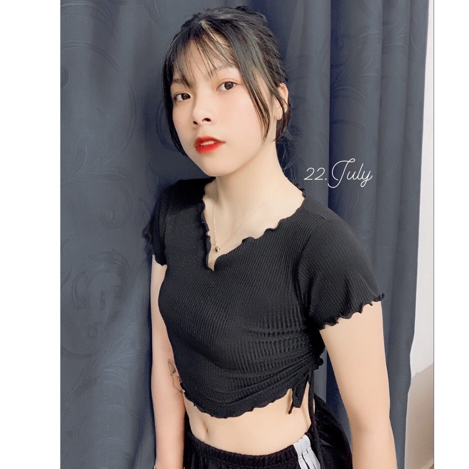 Áo croptop cổ V có dây rút bên hông, lên form đẹp lắm🍓🍓📷 Ảnh thật không hề giả trân📷