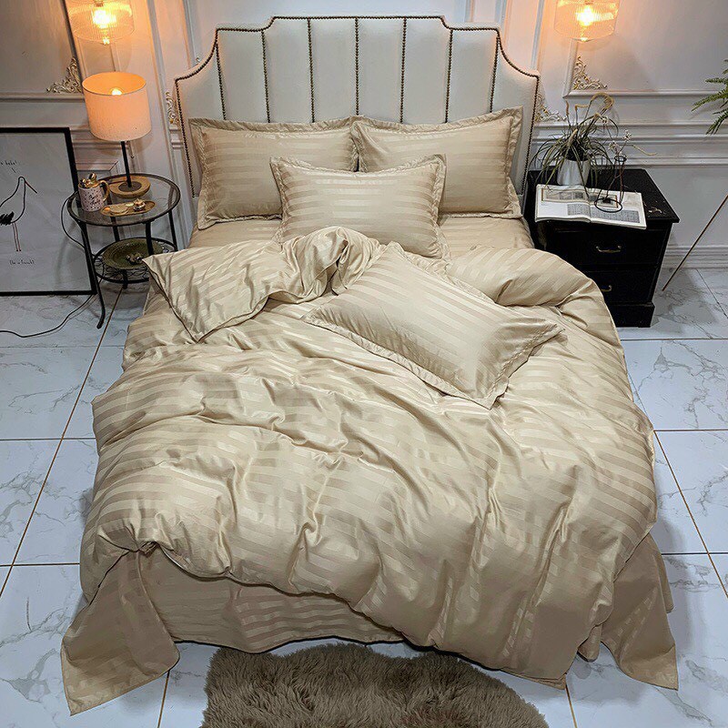 Bộ Chăn Ga Gối Cotton Sọc 3F Cao Cấp Chuyên Dùng Cho Nhà Nghỉ Khách Sạn và Homestay EmmiBedding