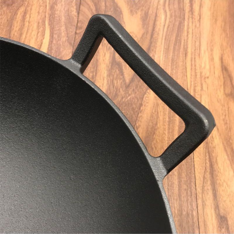 Chảo Gang Bầu Sâu Lòng Chống Dính Tự Nhiên 2 Tai Xách Size 32cm và 36cm Chuyên Xào, Chiên, Rang