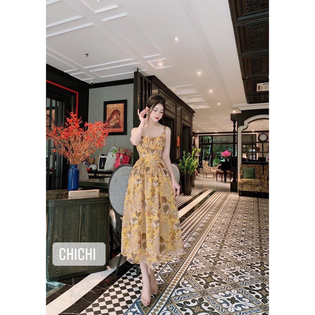 Váy xòe hoa 2 dây voan lụa nhẹ mát tôn vai đẹp eo thon DK168 | BigBuy360 - bigbuy360.vn