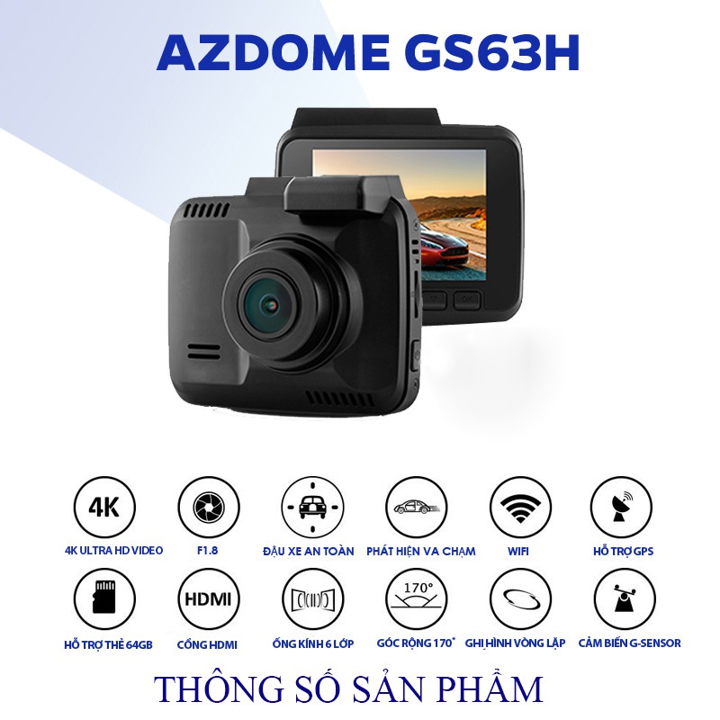 camera hành trình 4K, WIFI, GPS. AZDOME GS63H, TẶNG KÈM THẺ NHỚ 16GB