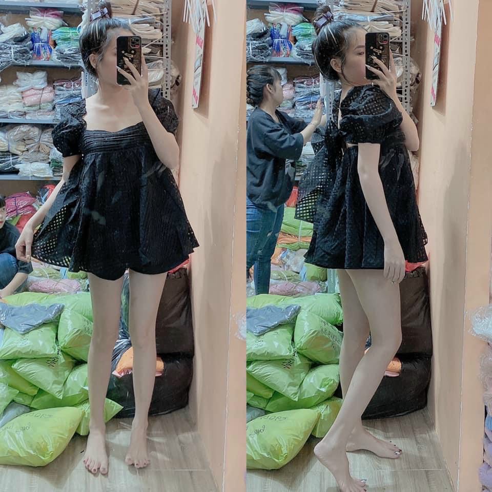 Set đi chơi cho nữ, áo babydoll có phần dây thắt nơ lưng, quần short  có túi siêu xinh