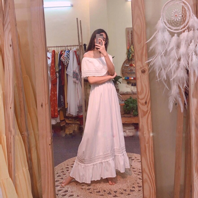 (Flashsale) VÁY TRẮNG ĐI TIỆC TRỄ VAI phối ren đẹp ĐẦM BOHO XOÈ CÔNG CHÚA STYLE THỔ CẨM du lịch sống ảo (hình vải thật) | BigBuy360 - bigbuy360.vn