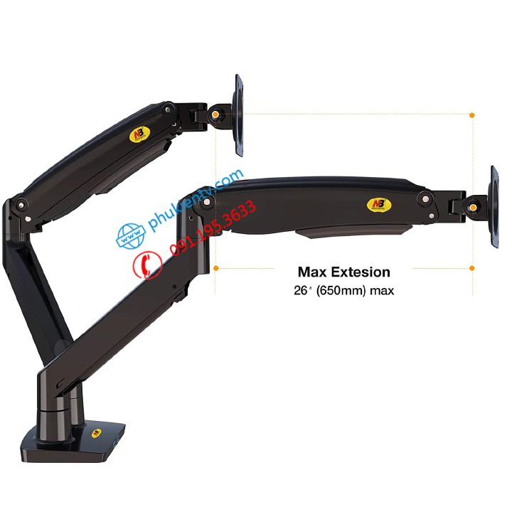 [Đen Và Trắng] Giá Treo Hai Màn Hình NB F195A 22 - 32 Inch - Tay Treo Màn Hình Kép F195A Mới Nhất