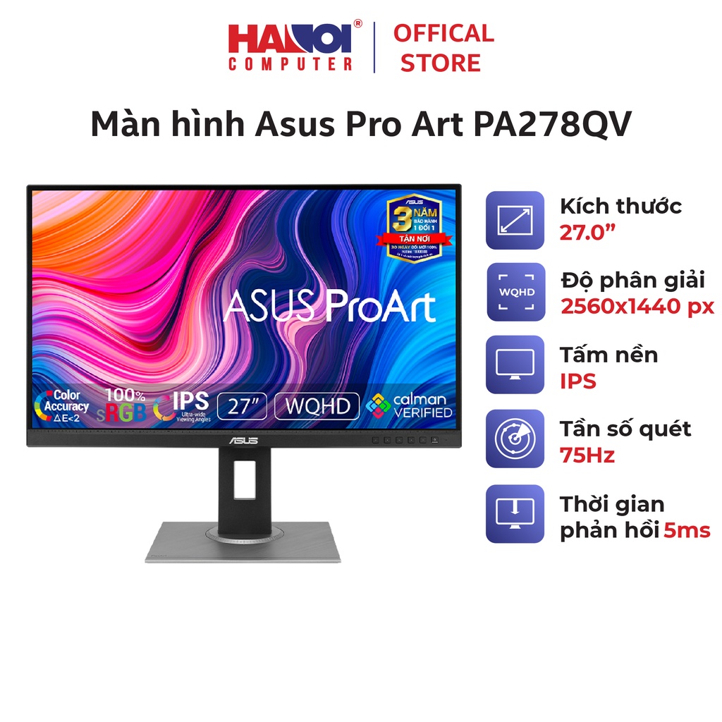 Màn hình Asus Pro Art PA278QV (27inch/WQHD/IPS/75Hz/5ms/350nits/HDMI+DP+MiniDP+DVI+USB+Audio)