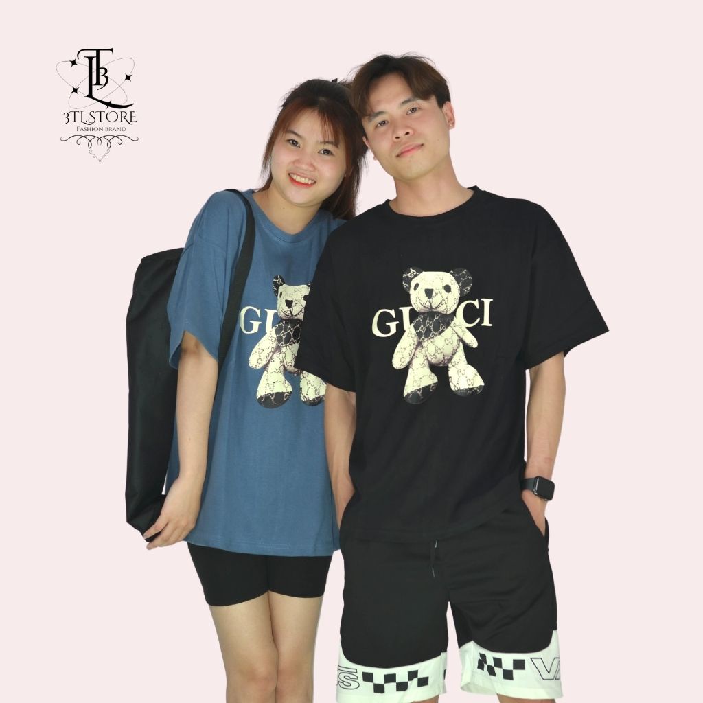 ❖℡▩Áo Thun Nam Nữ Unisex Form Rộng, Phông Gucci Hình Gấu Cute Cotton Cao Cấp 3158 GU01