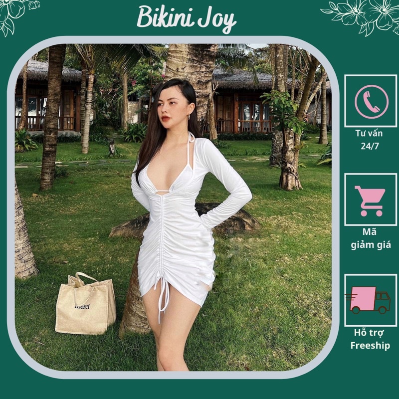 [ HÀNG CAO CẤP+ NHIỀU MÀU] Bikini tam giác phối khoác tay dài dây rút sexy