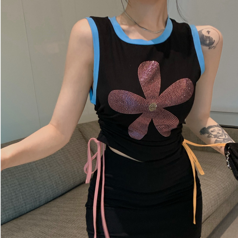 Áo Hai Dây Đính Hoa Phong Cách Harajuku Xinh Xắn Cho Nữ