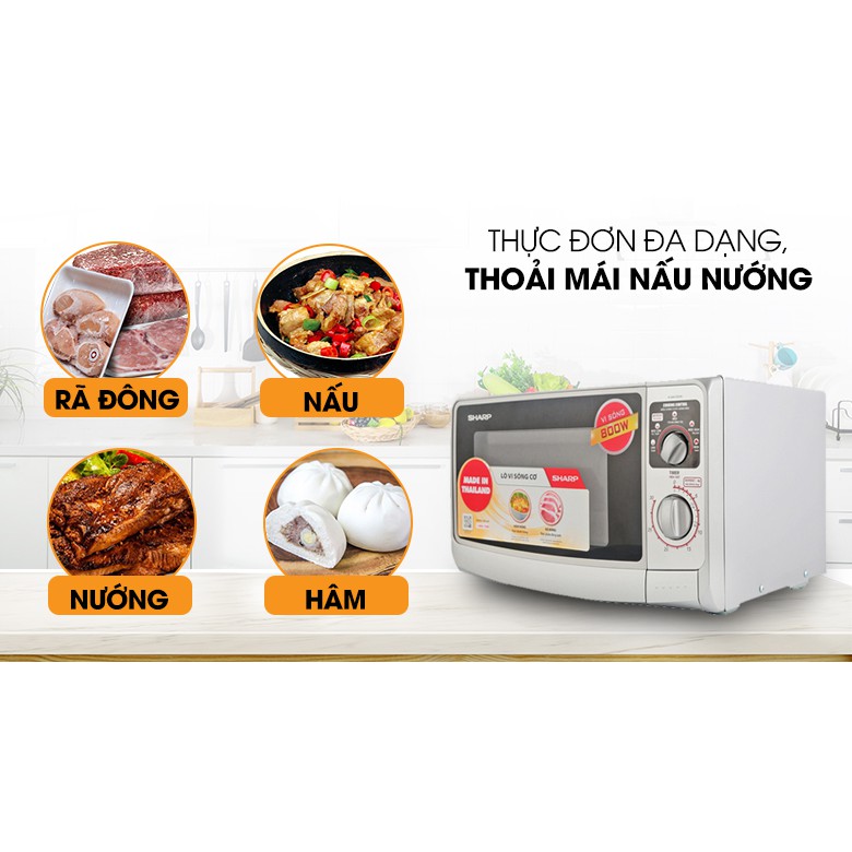 Lò vi sóng cơ Sharp R-20A1(S)VN 22 lít công suất 800W  nấu, hâm nóng và rã đông...bảo hành 12 tháng  màu xám