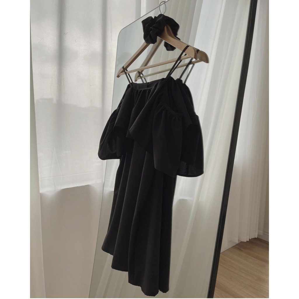Váy 2 Dây Trễ Vai Rủ chất Đũi  Đầm babydoll bánh bèo form rộng màu ĐEN | TRẮNG | XANH Ulzzang