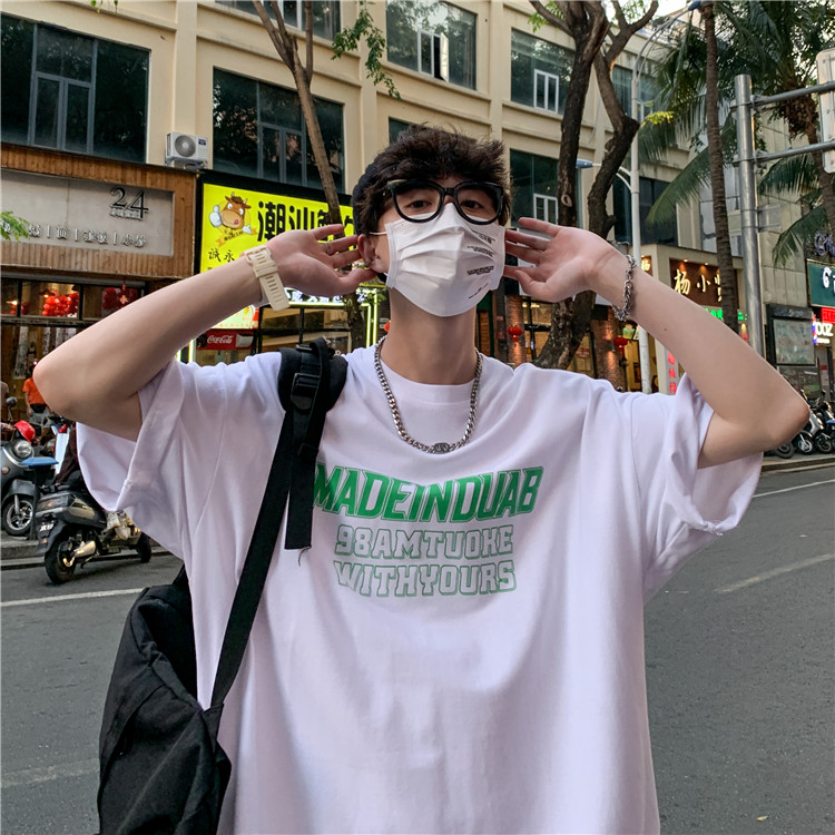 Men's High Street Cool Style Fashion Korean Style Letter Print Short Sleeve T-shirt Street Style Unisex Fashion Short Sleeve T-shirt | BigBuy360 - bigbuy360.vn