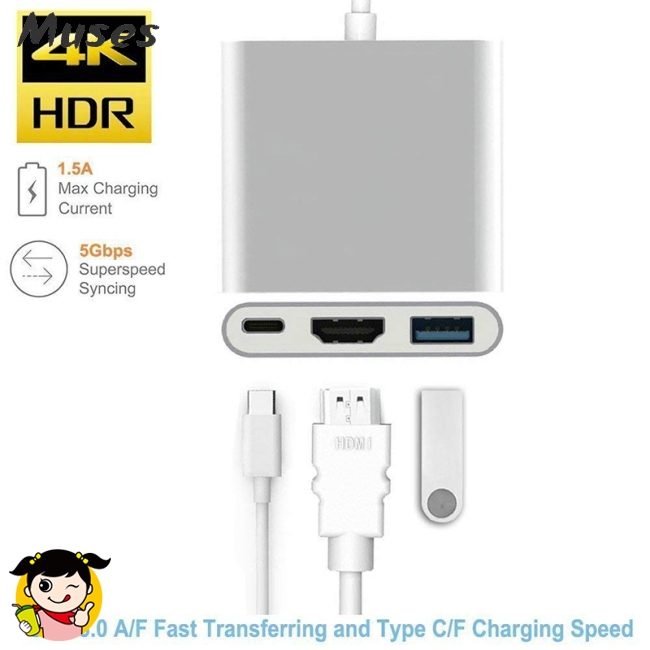 Thiết bị chuyển đổi USB loại C Hub HDMI 4K USB-C có cổng USB 3.0 và cổng sạc 3.1 | BigBuy360 - bigbuy360.vn