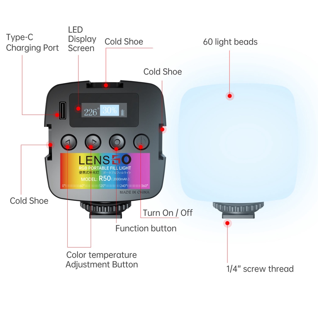 Đèn LED quay phim Ulanzi VL49 RGB Lensgo R50 cho máy ảnh, điện thoại và gopro. BH 1 tháng.