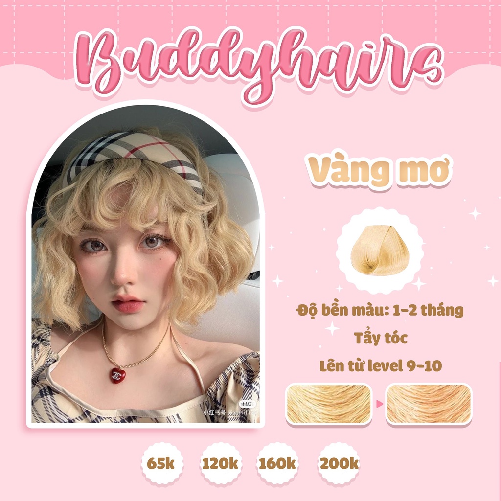 Thuốc nhuộm tóc màu VÀNG MƠ của buddyhairs, buddy.hairs , buddyhair tặng kèm găng tay, mũ trùm, trợ nhuộm tiện ích