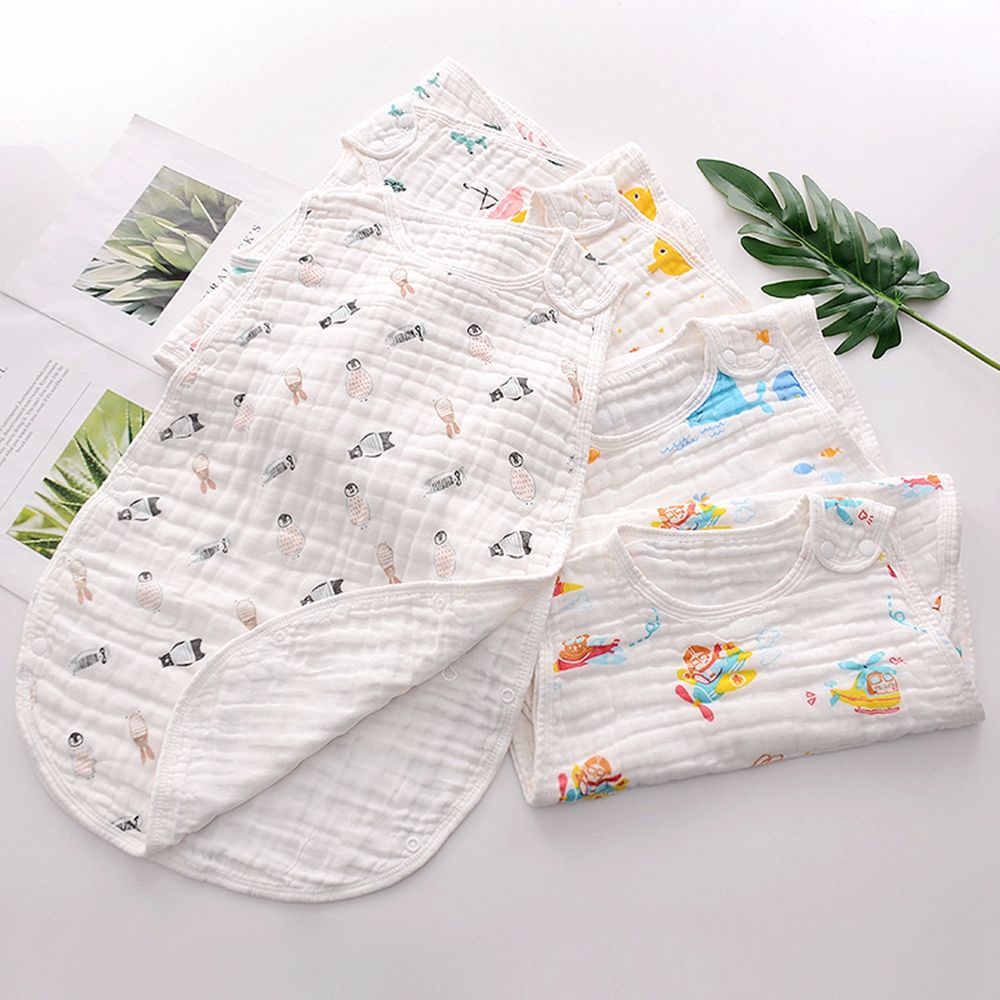 Túi ngủ cotton bốn lớp mỏng in họa tiết dễ thương cho bé